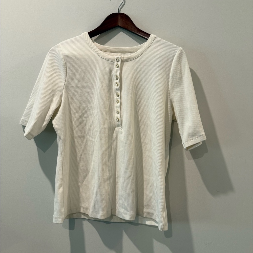 Lands' End White Henley Blouse